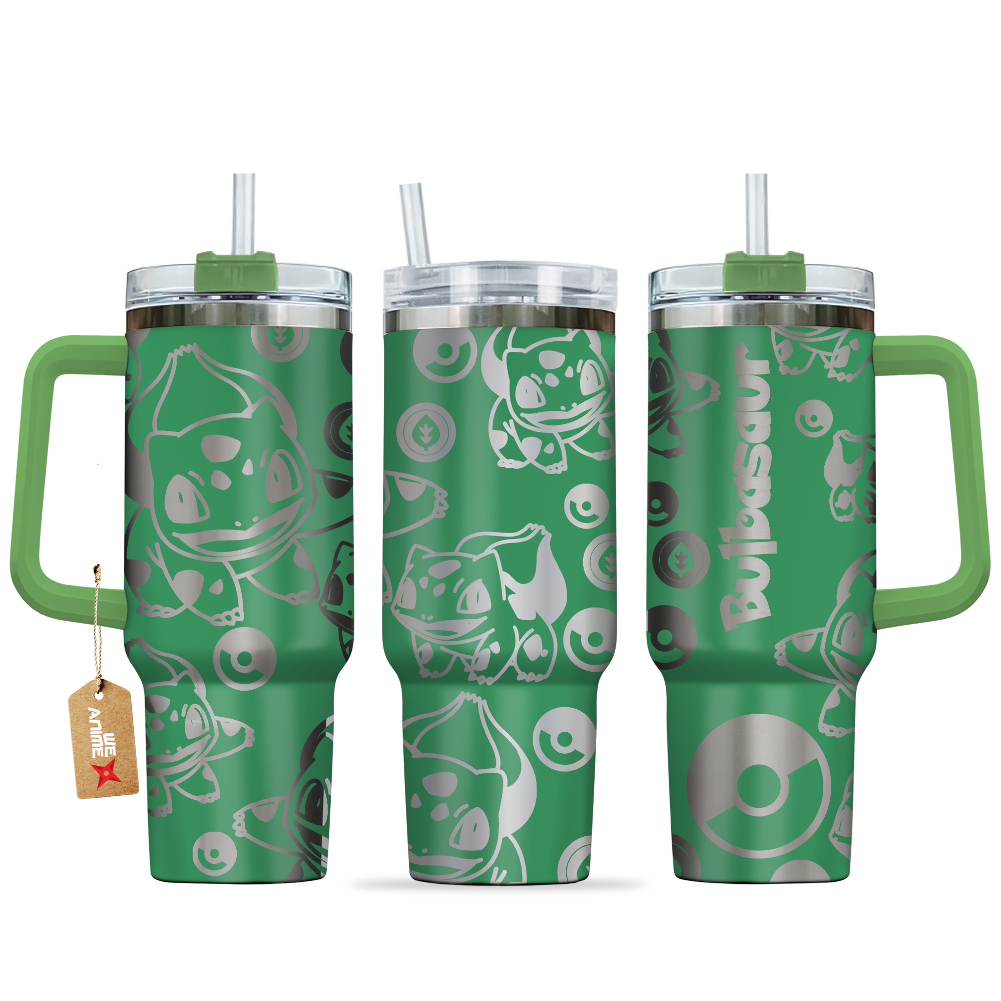 Bulbasaur Pokemon Anime Custom Stanley Quencher 40oz Stainless Steel Tumbler With Handle