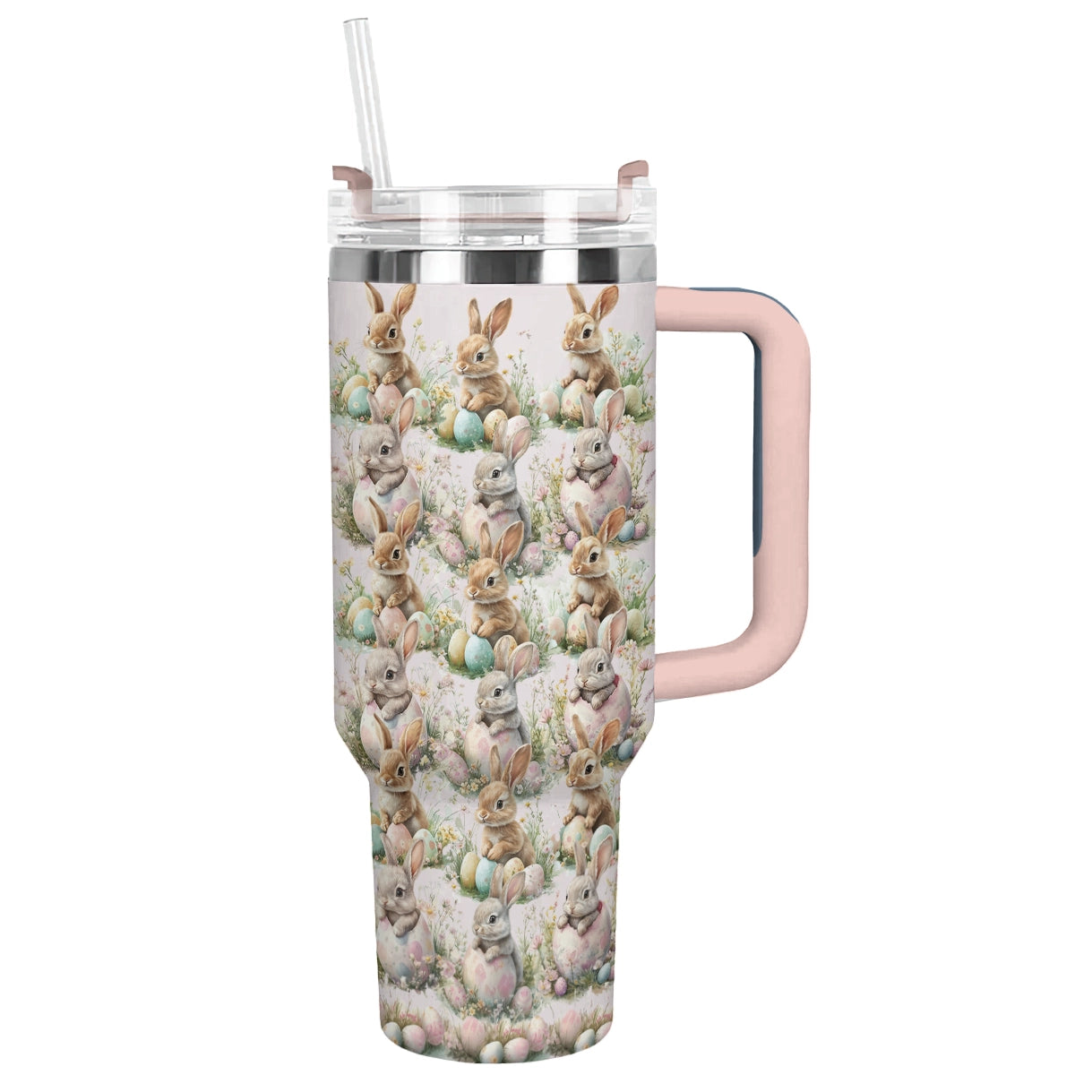 Bunny Bliss Custom Stanley Quencher 40oz Stainless Steel Tumbler With Handle