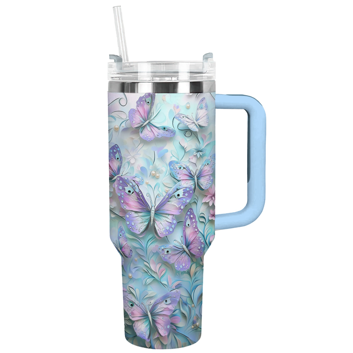 Butterfly Garden Custom Stanley Quencher 40oz Stainless Steel Tumbler With Handle