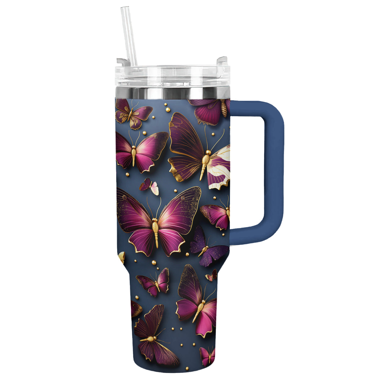 Butterfly Golden Wings Custom Stanley Quencher 40oz Stainless Steel Tumbler With Handle