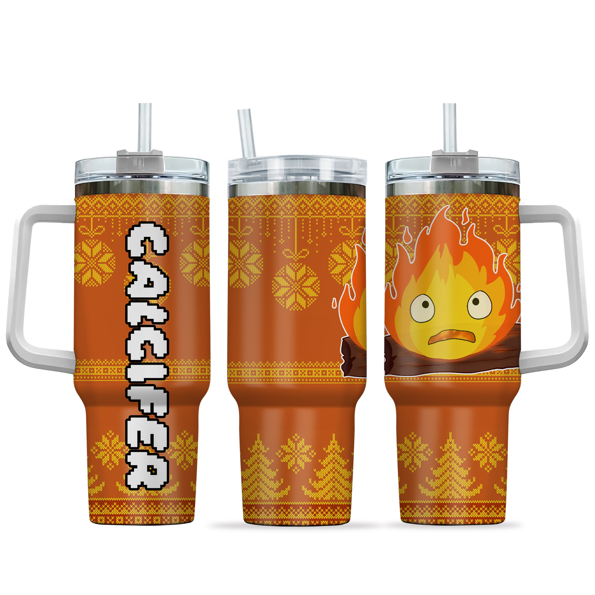 Calcifer Howl's Moving Castle Anime Custom Stanley Quencher 40oz Stainless Steel Tumbler With Handle