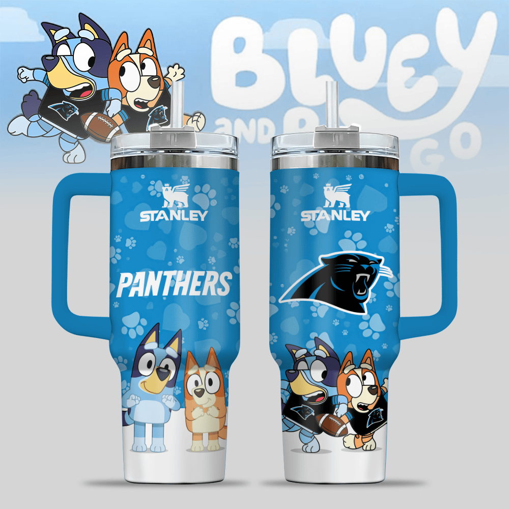 Carolina Panthers NFL x Bluey Custom Stanley Quencher 40oz Stainless Steel Tumbler With Handle