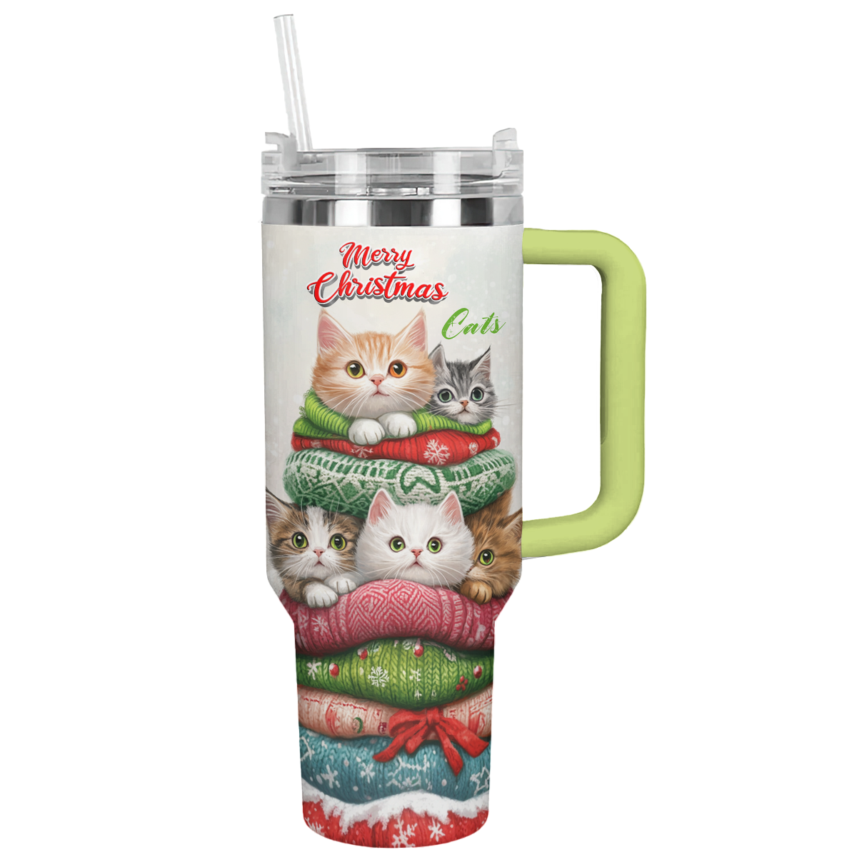 Cat Christmas Custom Stanley Quencher 40oz Stainless Steel Tumbler With Handle