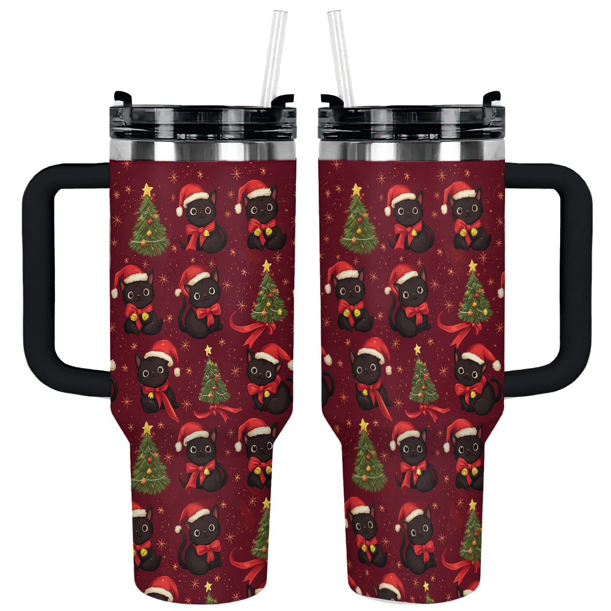 Cat Merry Christmas Custom Stanley Quencher 40oz Stainless Steel Tumbler With Handle