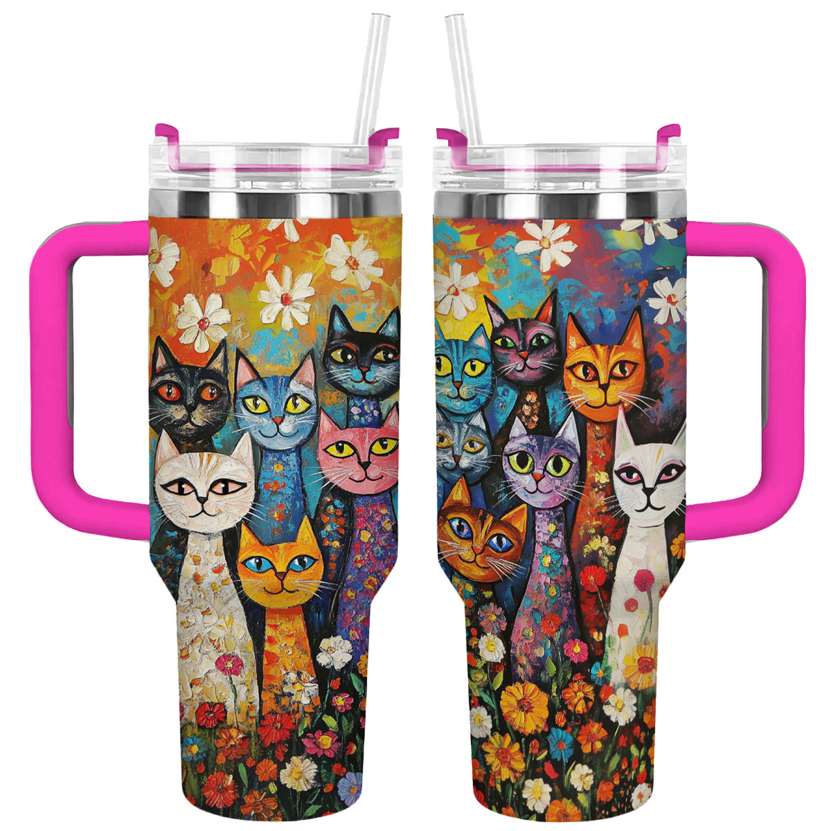 Cat Parade Custom Stanley Quencher 40oz Stainless Steel Tumbler With Handle