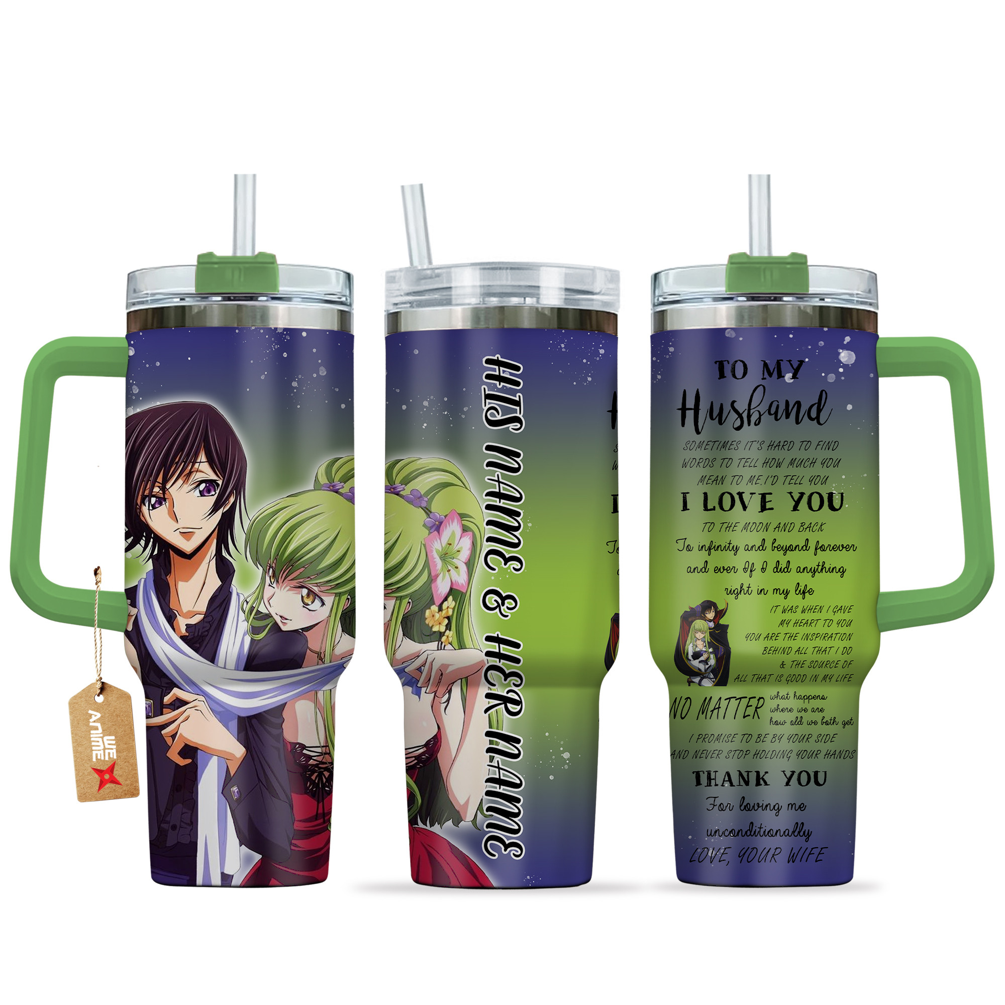 C.C. & Lelouch vi Britannia Code Geass Anime Valentine Custom Stanley Quencher 40oz Stainless Steel Tumbler With Handle