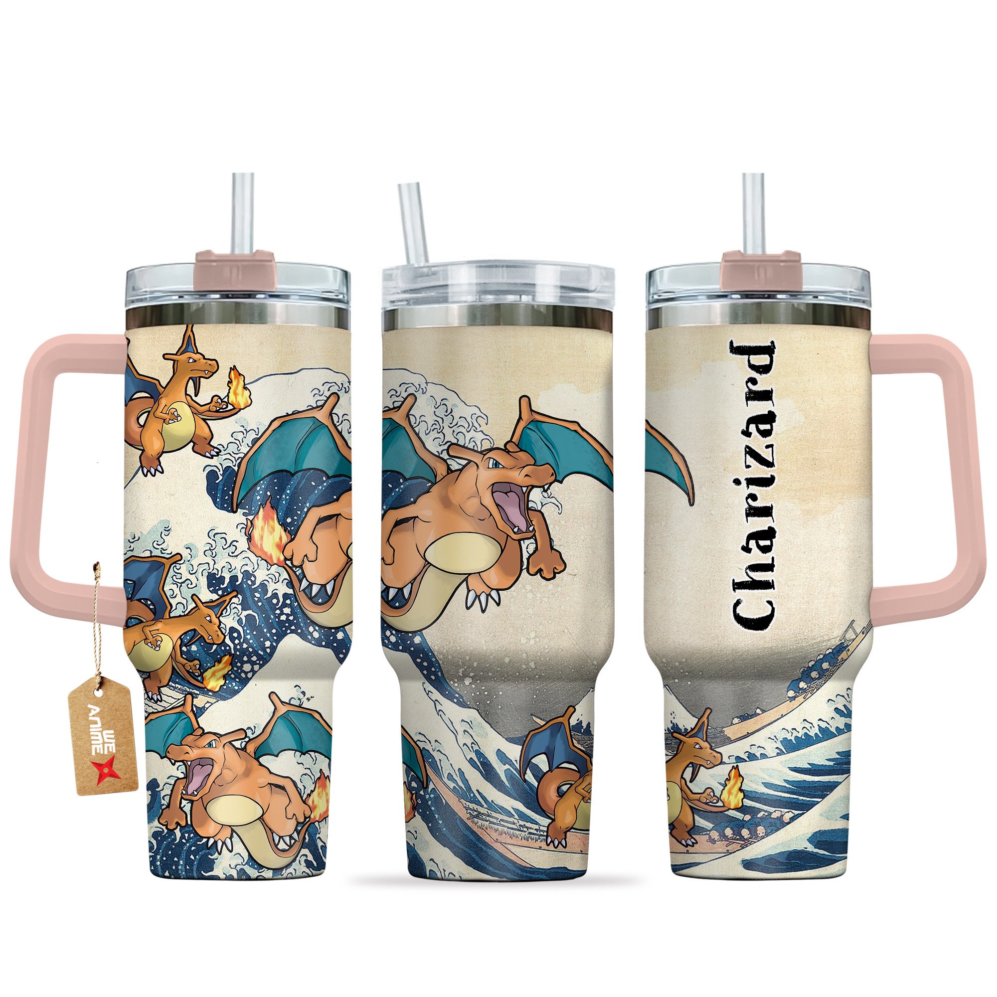 Charizard Pokemon Anime Custom Stanley Quencher 40oz Stainless Steel Tumbler With Handle