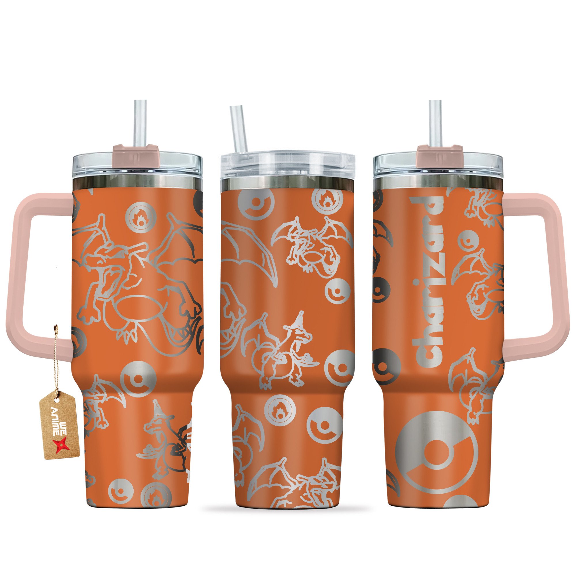 Charizard Pokemon Anime Custom Stanley Quencher 40oz Stainless Steel Tumbler With Handle