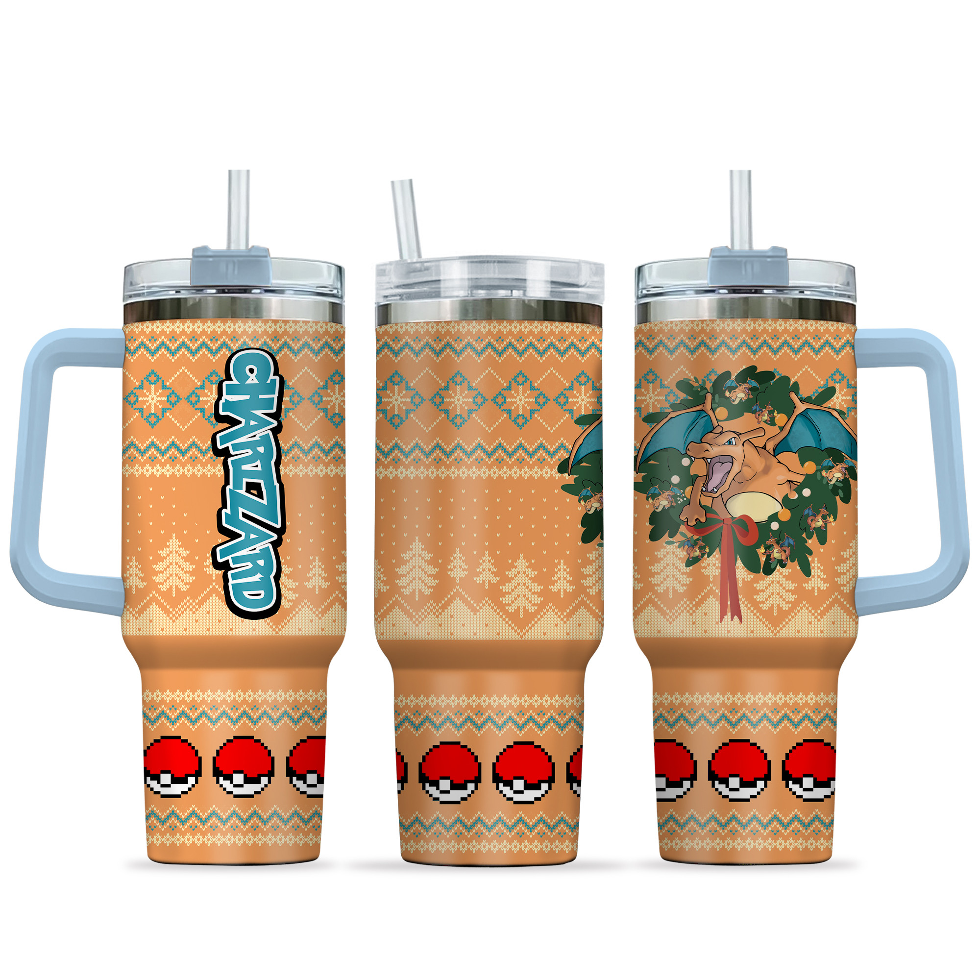 Charizard Pokemon Anime Custom Stanley Quencher 40oz Stainless Steel Tumbler With Handle