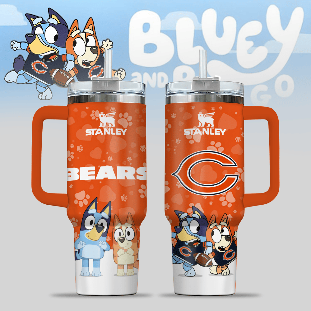 Chicago Bears NFL x Bluey Custom Stanley Quencher 40oz Stainless Steel Tumbler With Handle