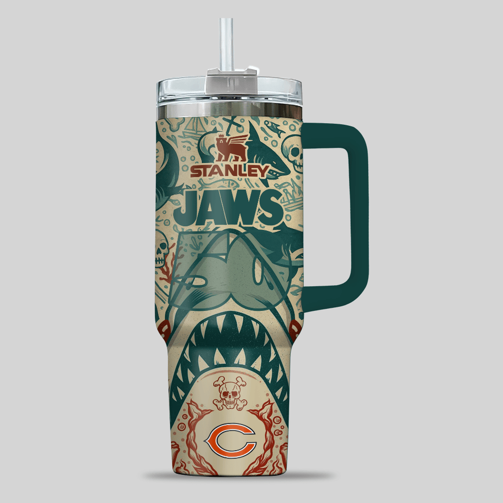 Chicago Bears NFL x JAWS Custom Stanley Quencher 40oz Stainless Steel Tumbler With Handle