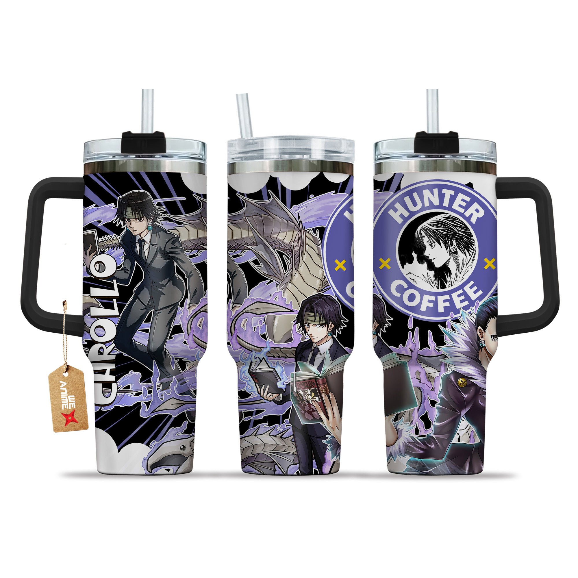 Chrollo Lucilfer Hunter x Hunter Anime Custom Stanley Quencher 40oz Stainless Steel Tumbler With Handle