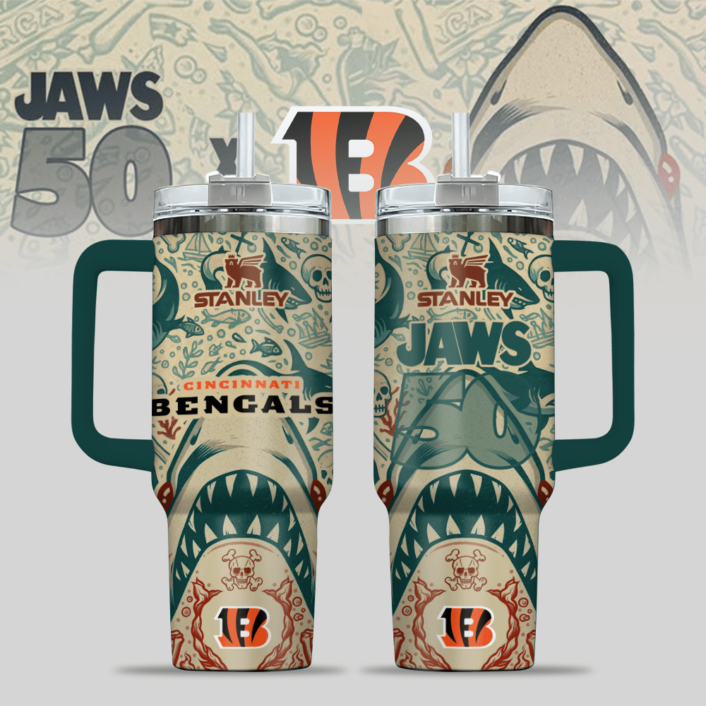 Cincinnati Bengals NFL x JAWS Custom Stanley Quencher 40oz Stainless Steel Tumbler With Handle