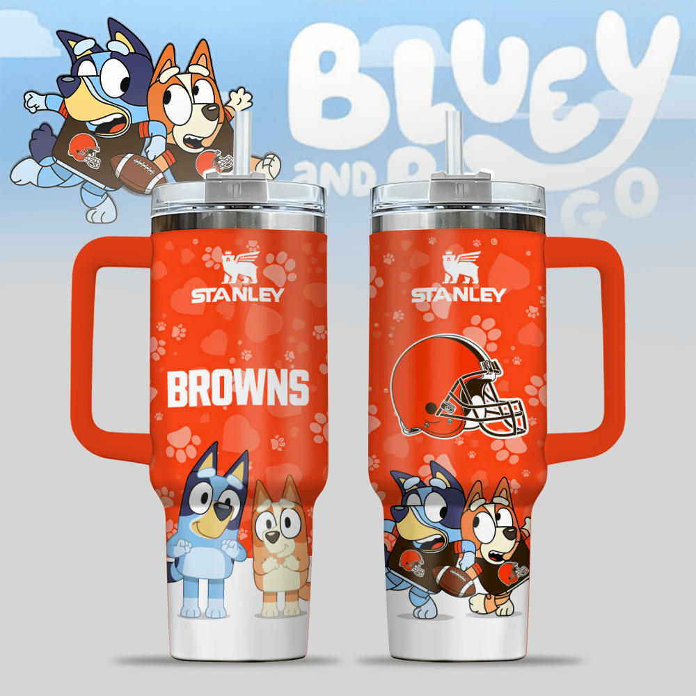 Cleveland Browns NFL x Bluey Custom Stanley Quencher 40oz Stainless Steel Tumbler With Handle