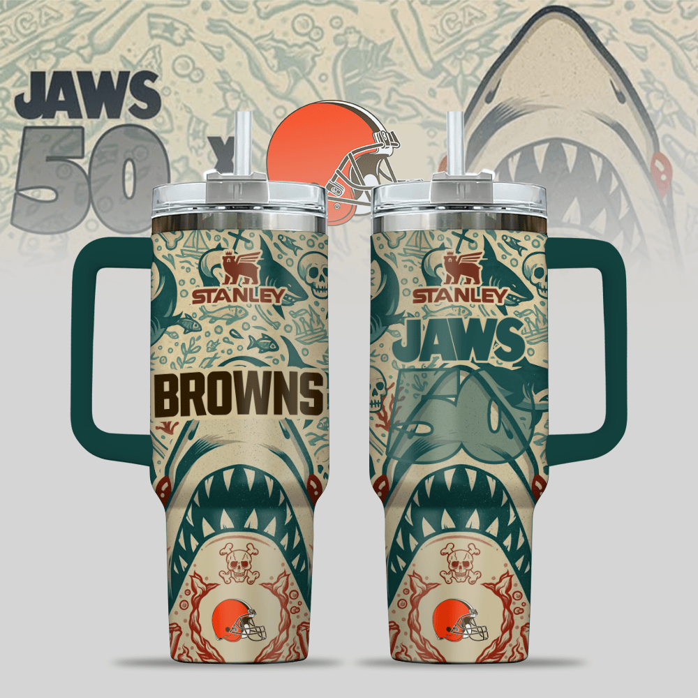 Cleveland Browns NFL x JAWS Custom Stanley Quencher 40oz Stainless Steel Tumbler With Handle