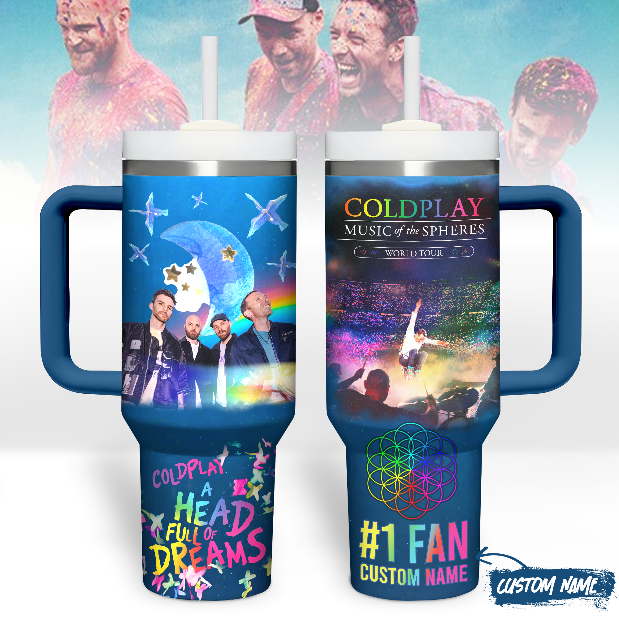 Coldplay Music Custom Stanley Quencher 40oz Stainless Steel Tumbler With Handle
