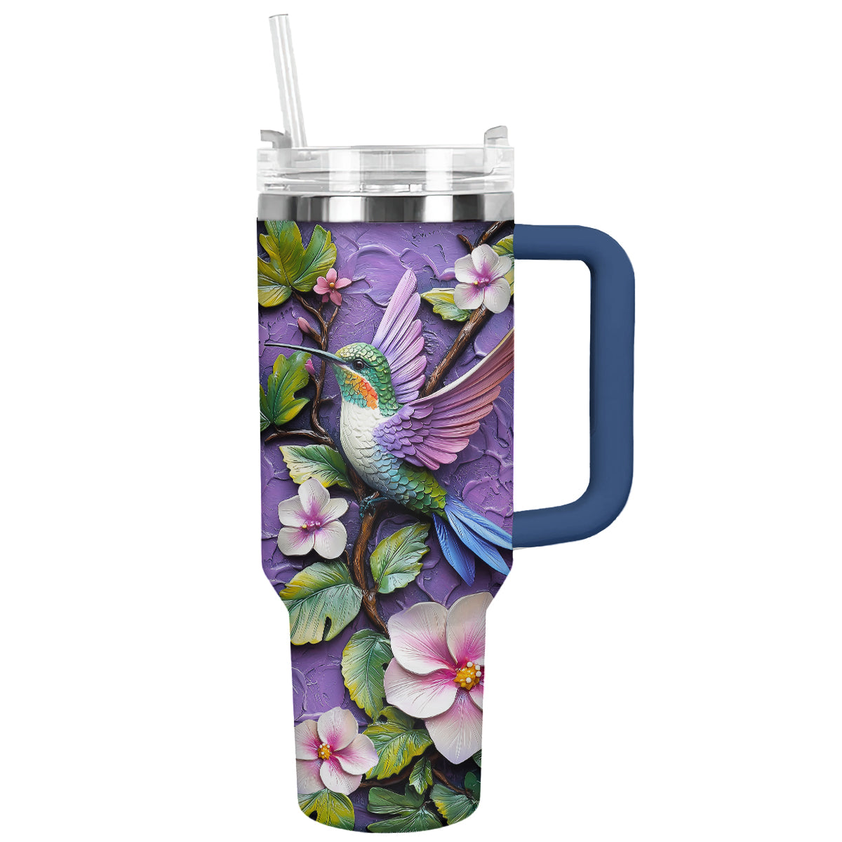 Colibri Floral Hummingbird Custom Stanley Quencher 40oz Stainless Steel Tumbler With Handle