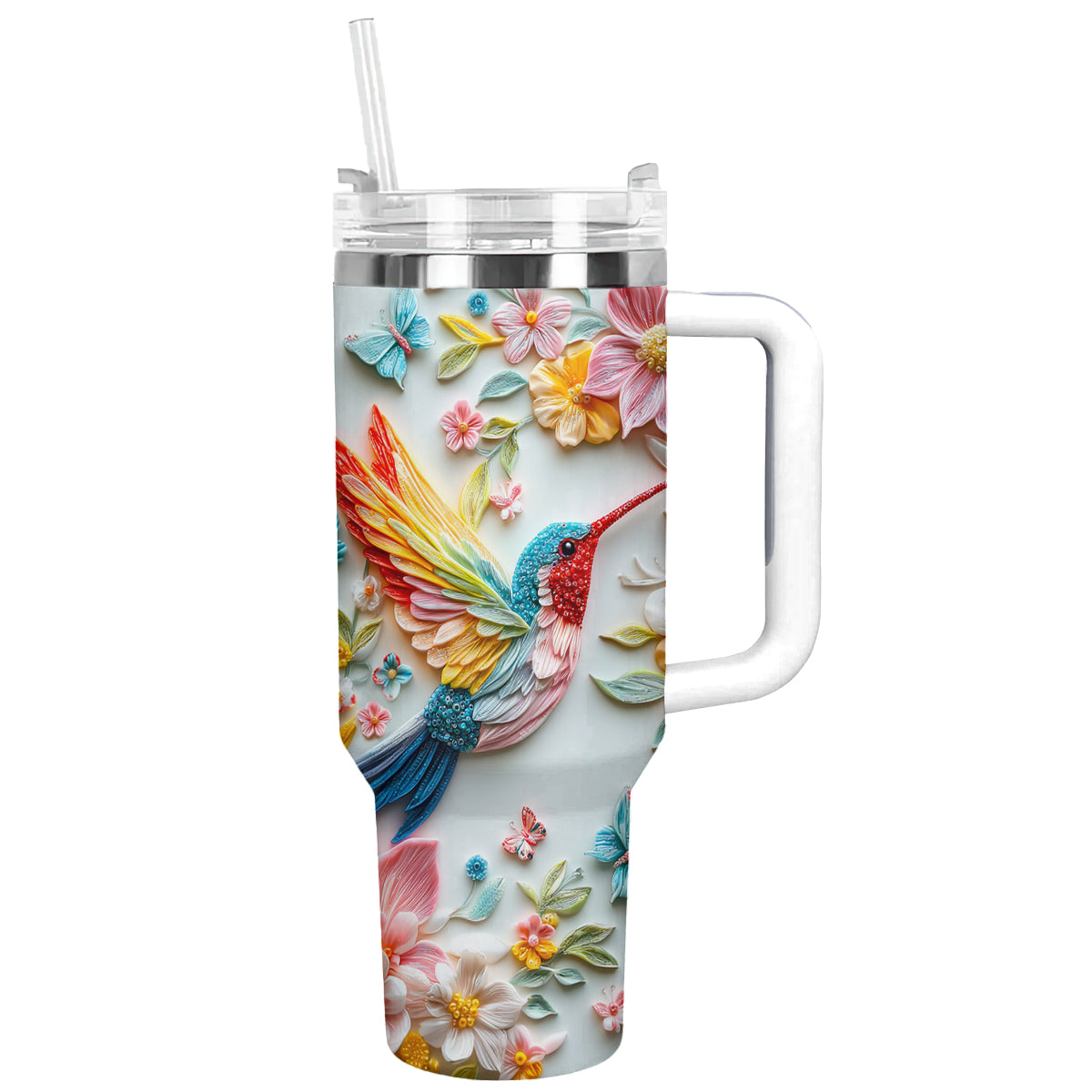 Colibri Floral Hummingbird Custom Stanley Quencher 40oz Stainless Steel Tumbler With Handle