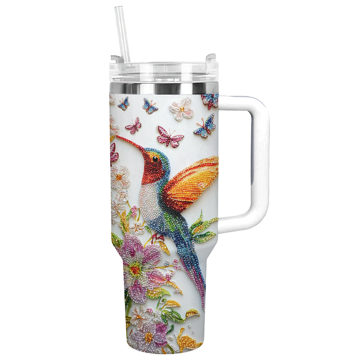 Colibri Floral Hummingbird Custom Stanley Quencher 40oz Stainless Steel Tumbler With Handle