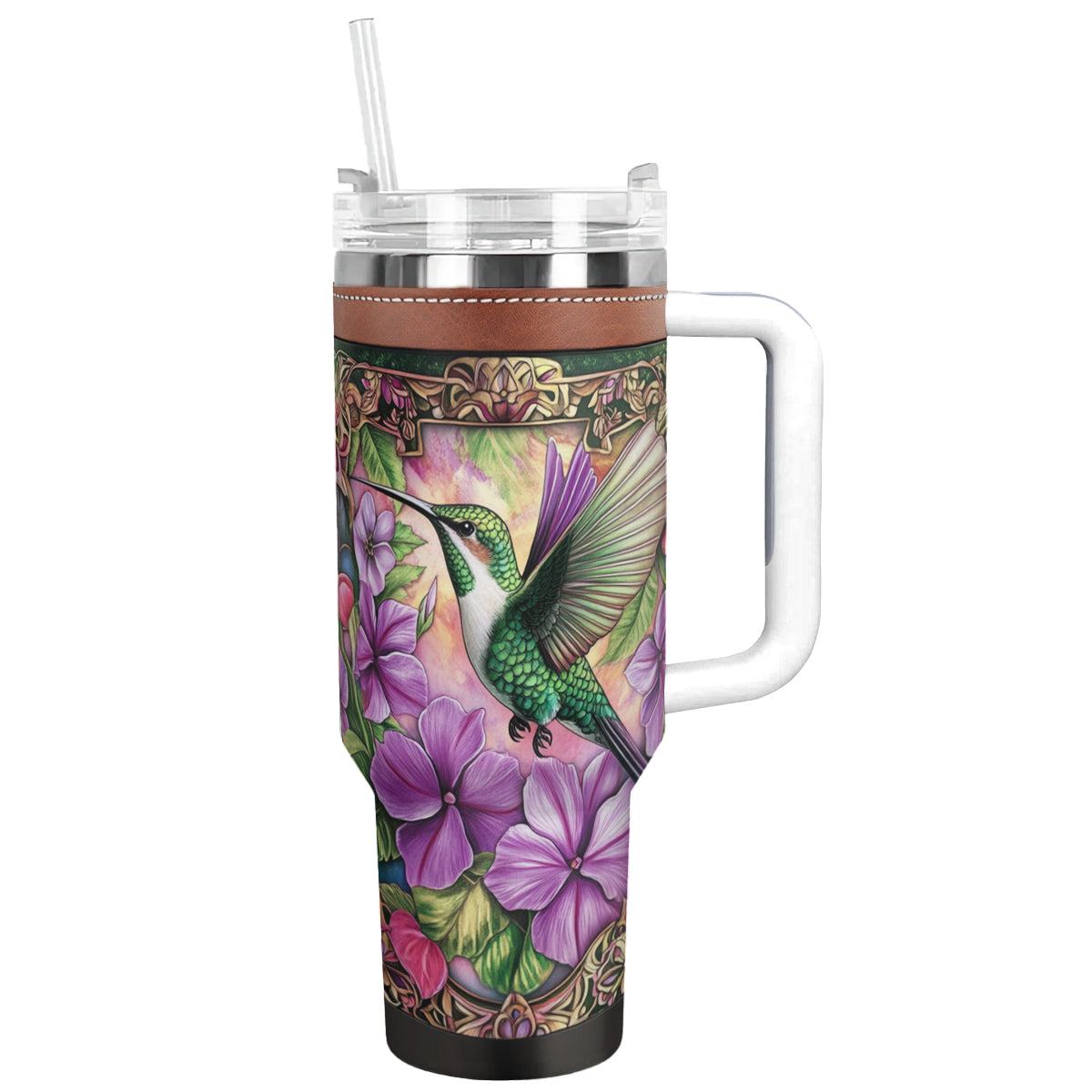 Colibri Floral Hummingbird Custom Stanley Quencher 40oz Stainless Steel Tumbler With Handle