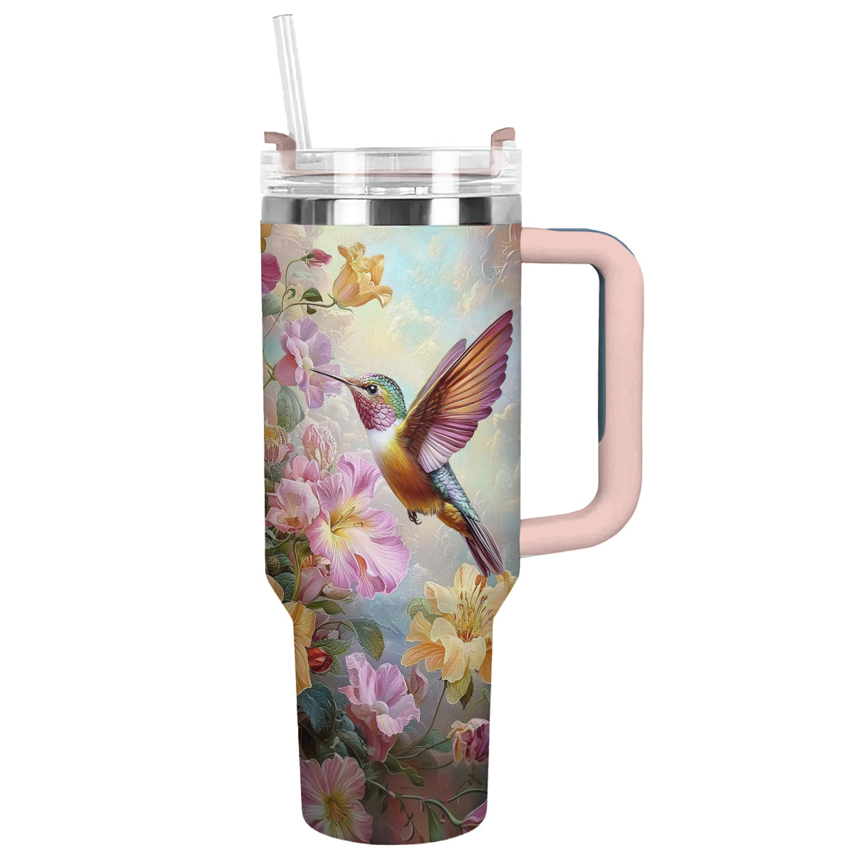 Colibri Floral Hummingbird Custom Stanley Quencher 40oz Stainless Steel Tumbler With Handle