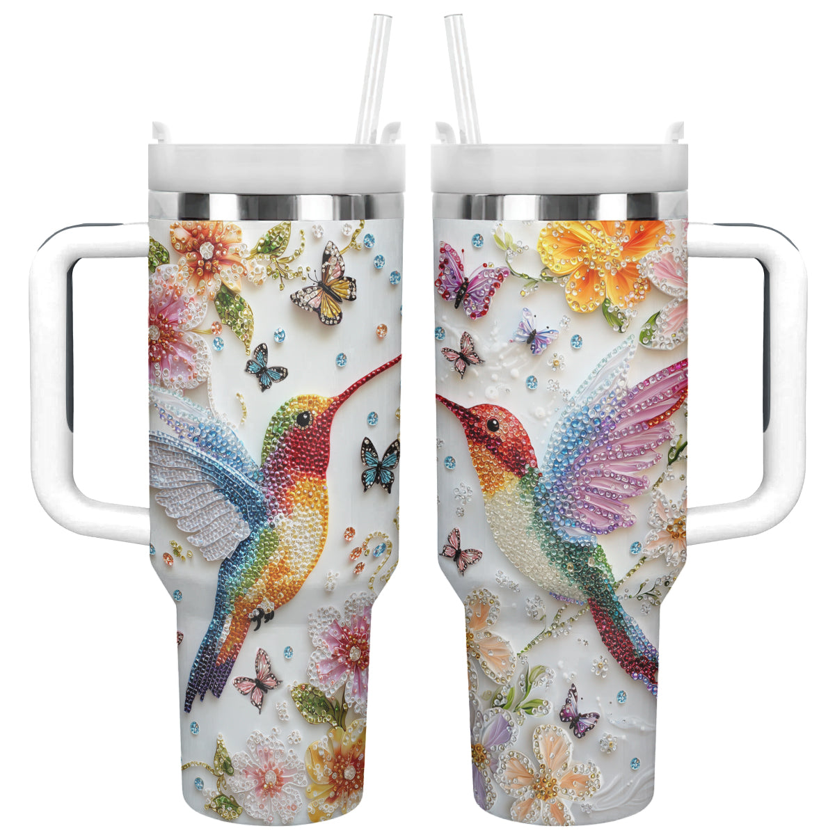 Colibri Floral Hummingbird Custom Stanley Quencher 40oz Stainless Steel Tumbler With Handle
