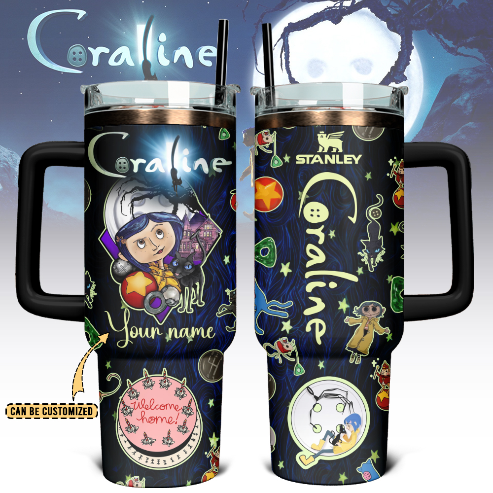 Coraline x Halloween Custom Stanley Quencher 40oz Stainless Steel Tumbler With Handle