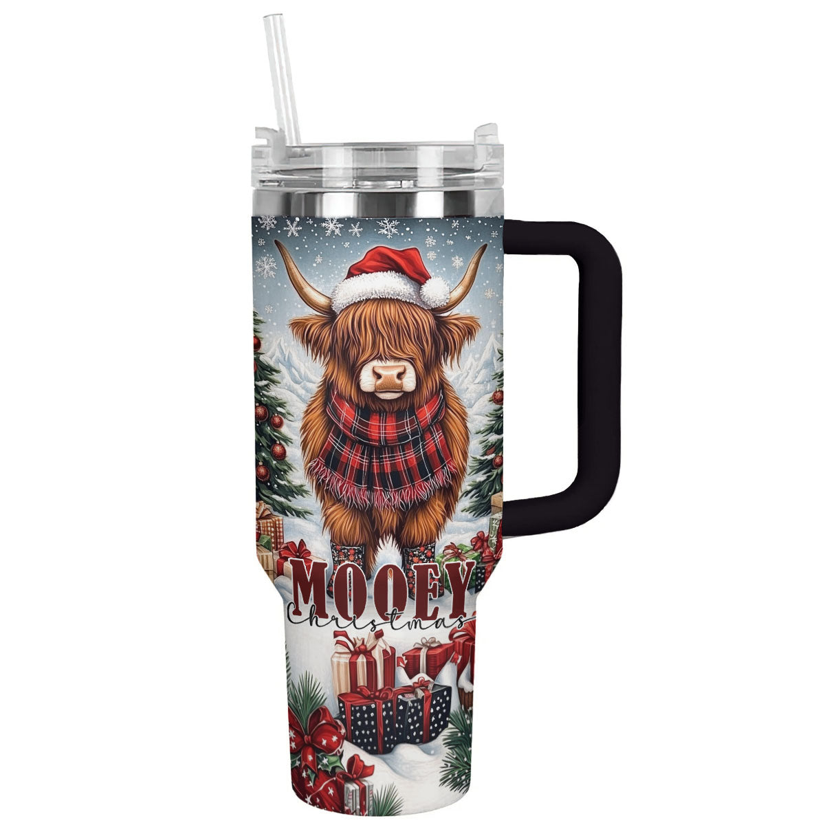 Cow Christmas Custom Stanley Quencher 40oz Stainless Steel Tumbler With Handle