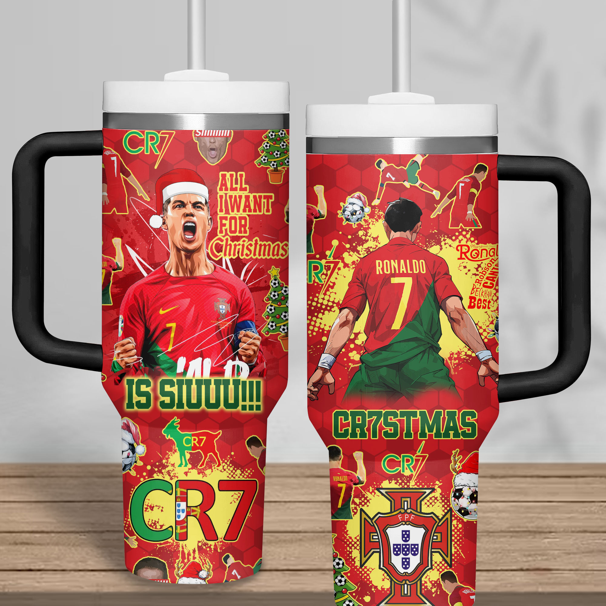 Cristiano Ronaldo Sports Custom Stanley Quencher 40oz Stainless Steel Tumbler With Handle