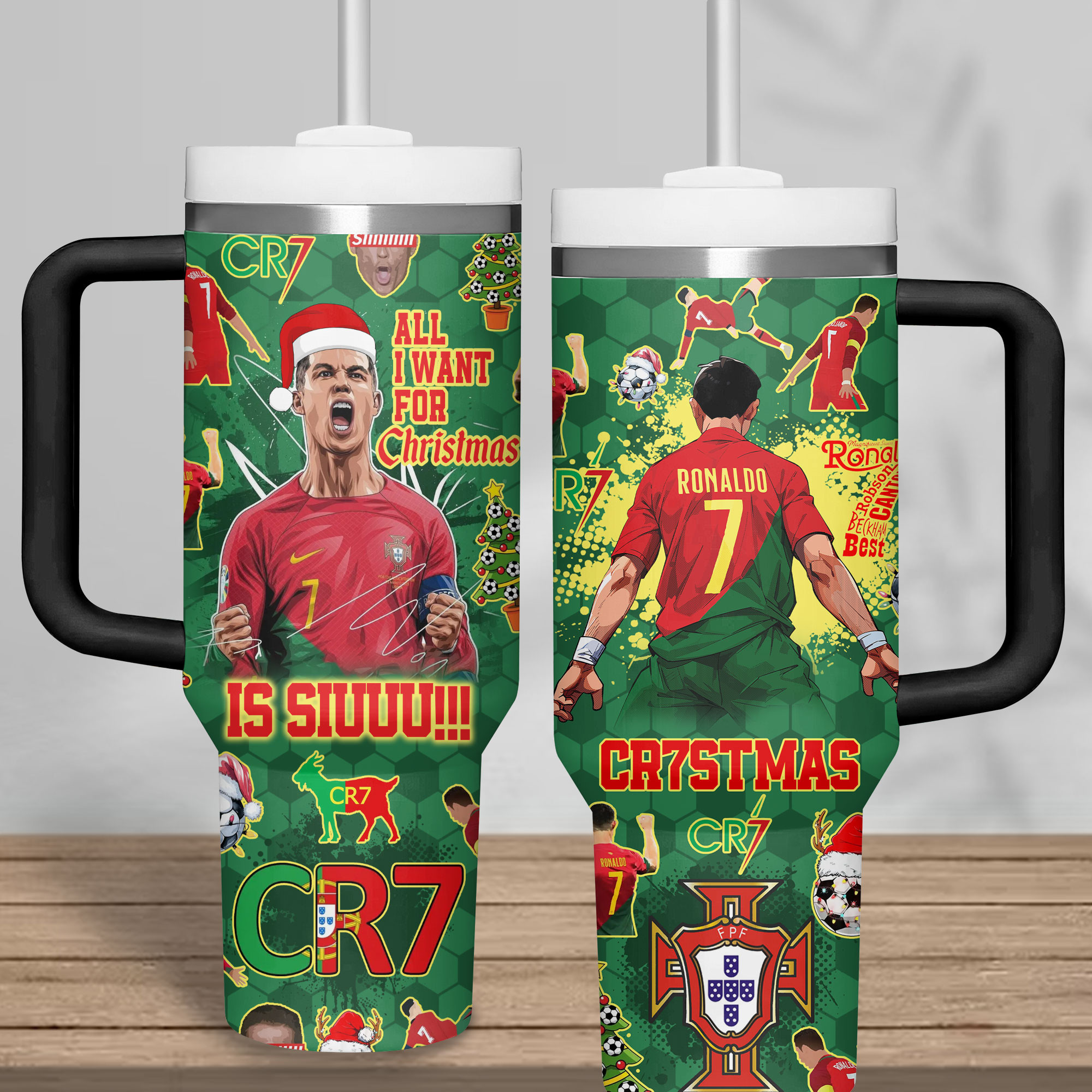 Cristiano Ronaldo Sports Custom Stanley Quencher 40oz Stainless Steel Tumbler With Handle
