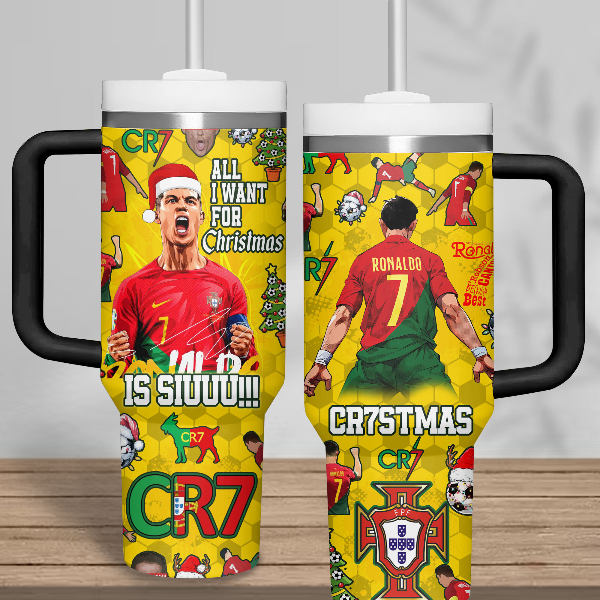 Cristiano Ronaldo Sports Custom Stanley Quencher 40oz Stainless Steel Tumbler With Handle