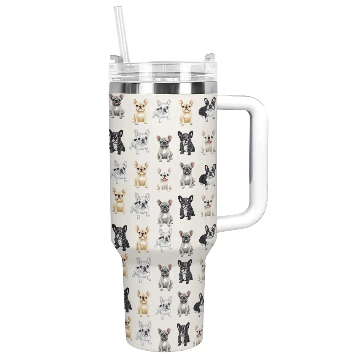 Cuddle Time Frenchie Bulldog Custom Stanley Quencher 40oz Stainless Steel Tumbler With Handle