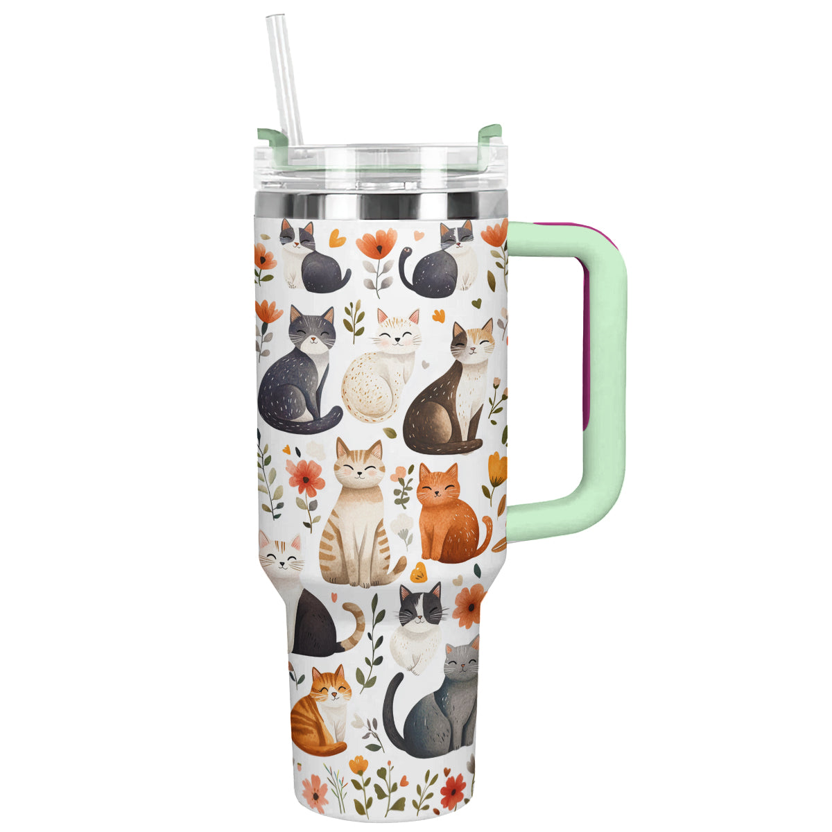 Cute Cat Shaped for Travel Custom Stanley Quencher 40oz Stainless Steel Tumbler With Handle