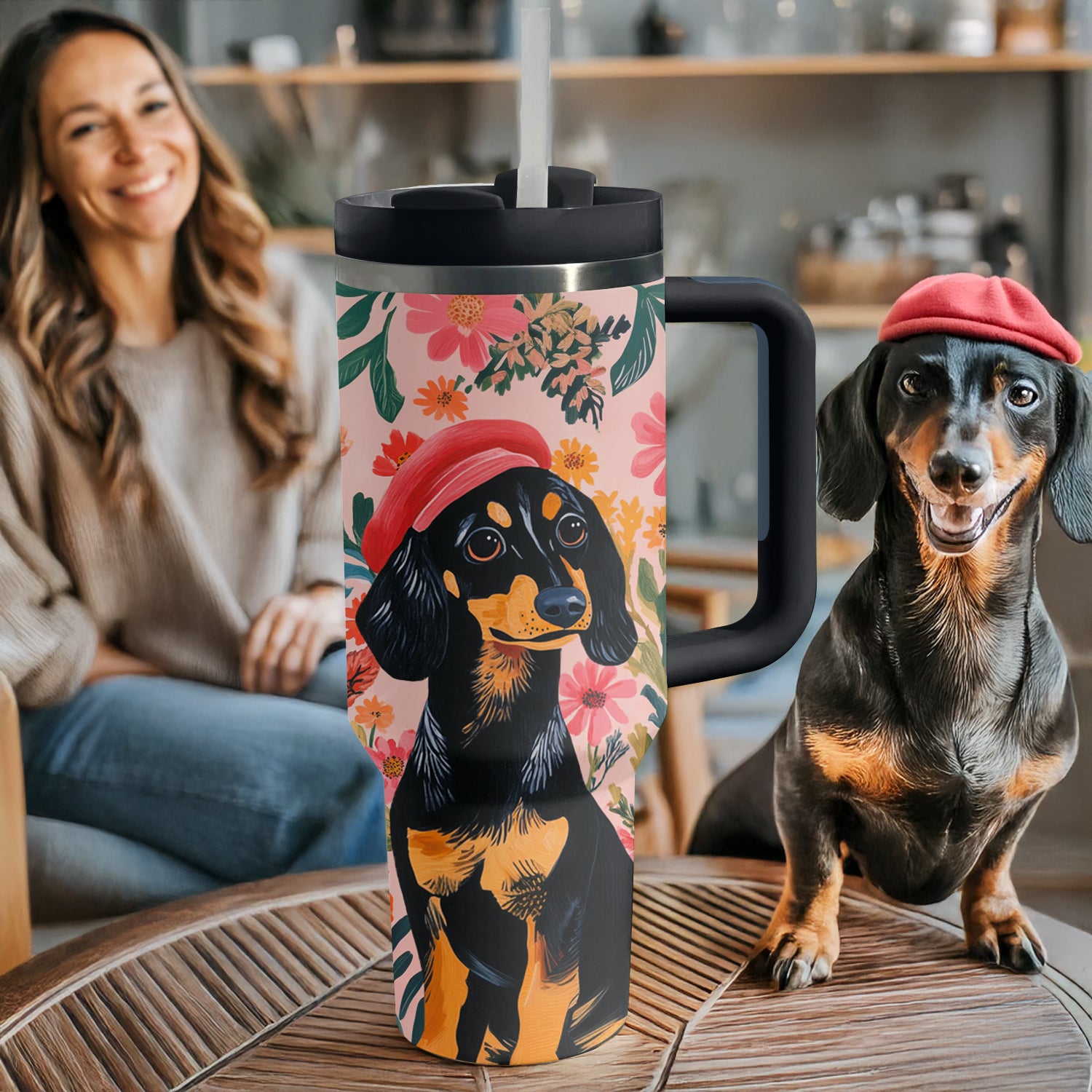 Dachshund Dog Custom Stanley Quencher 40oz Stainless Steel Tumbler With Handle