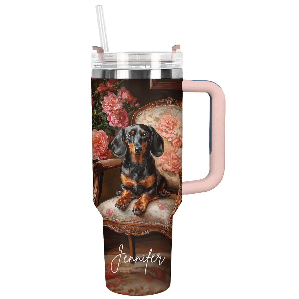 Dachshund Dog Custom Stanley Quencher 40oz Stainless Steel Tumbler With Handle