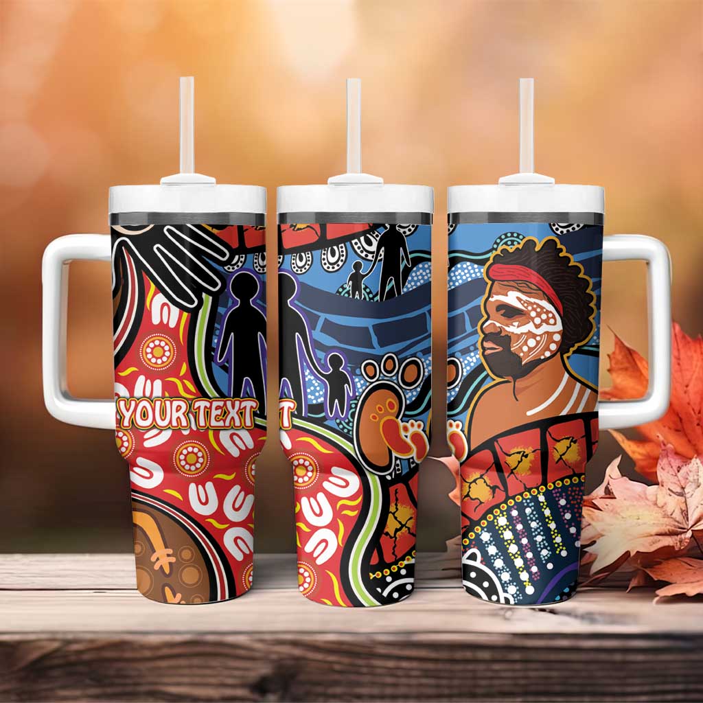 Dad and Son Footprint Father's Day Australian Aboriginal Art Custom Stanley Quencher 40oz Stainless Steel Tumbler With Handle