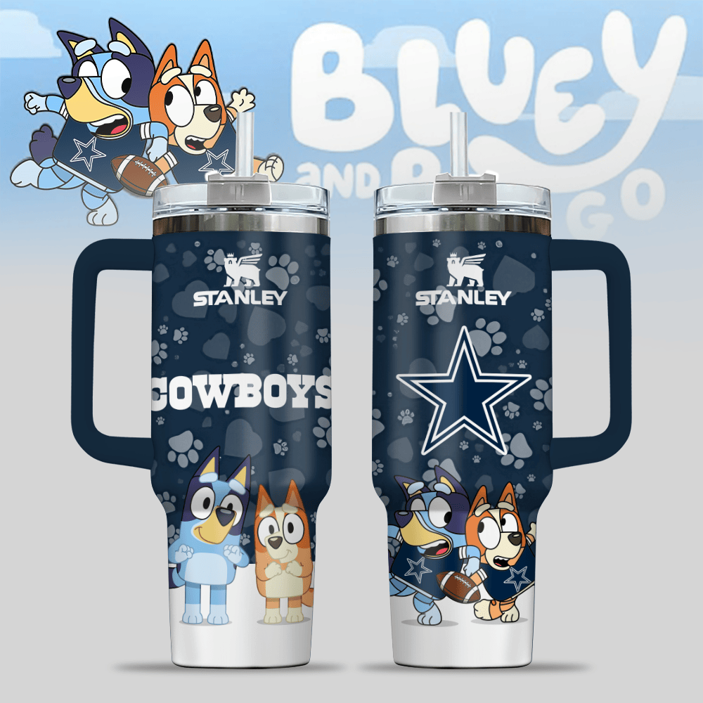 Dallas Cowboys NFL x Bluey Custom Stanley Quencher 40oz Stainless Steel Tumbler With Handle