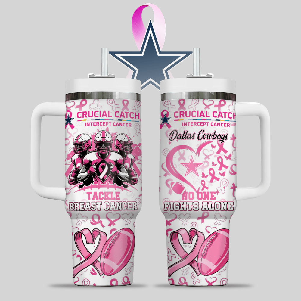 Dallas Cowboys NFL x Breast Cancer Awareness Custom Stanley Quencher 40oz Stainless Steel Tumbler With Handle