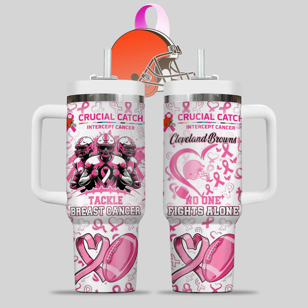 Denver Broncos NFL x Breast Cancer Awareness Custom Stanley Quencher 40oz Stainless Steel Tumbler With Handle