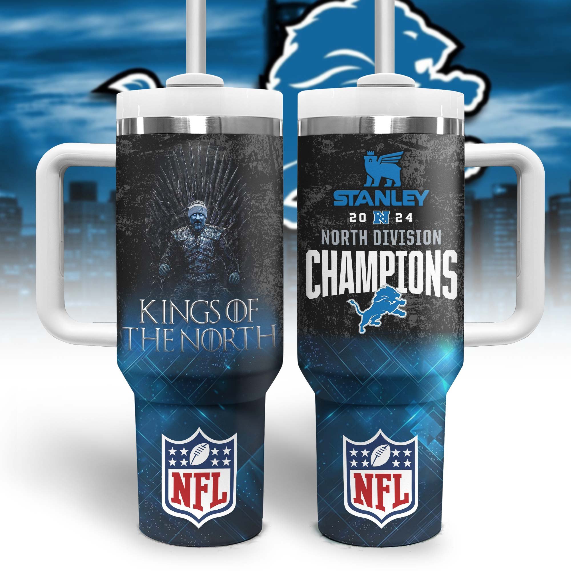 Detroit Lions NFL Sports Custom Stanley Quencher 40oz Stainless Steel Tumbler With Handle