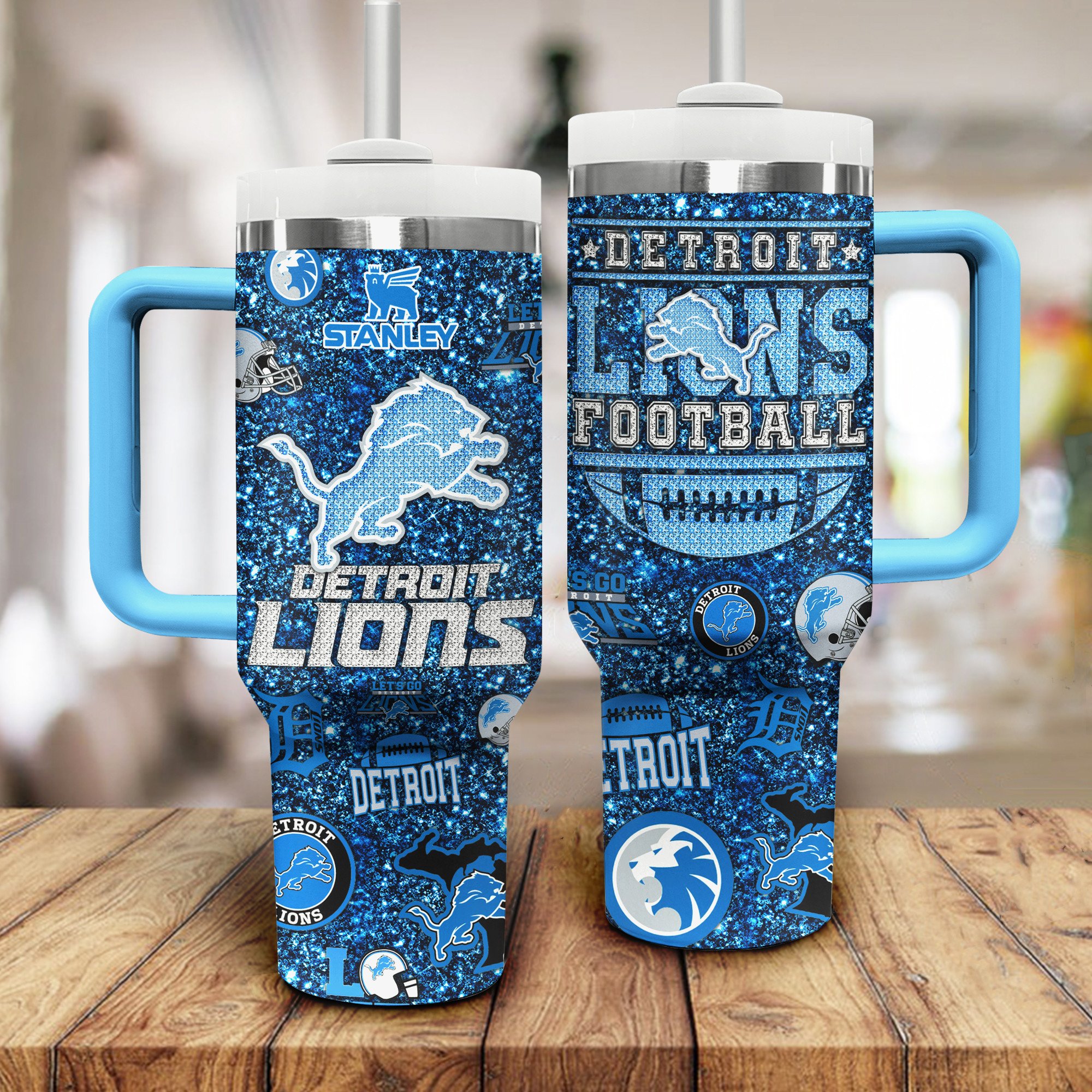 Detroit Lions NFL Sports Custom Stanley Quencher 40oz Stainless Steel Tumbler With Handle