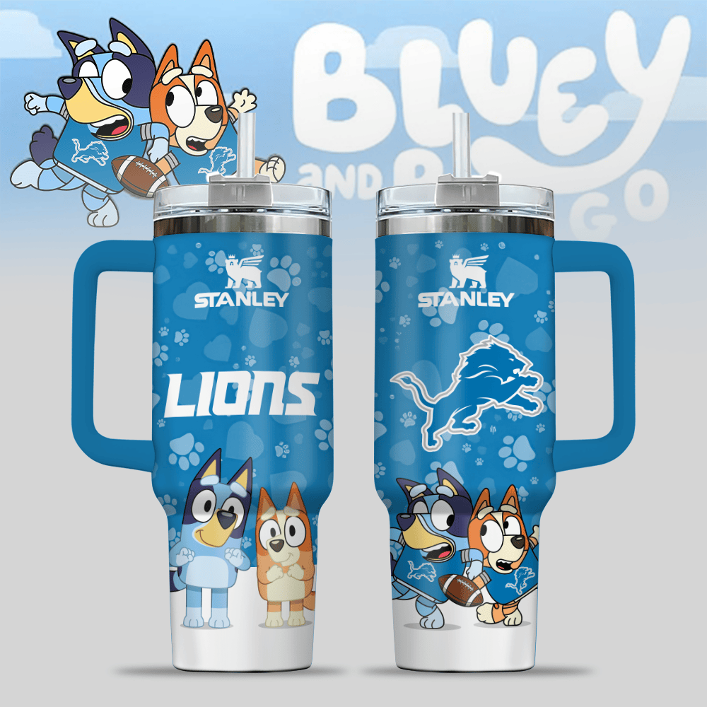 Detroit Lions NFL x Bluey Custom Stanley Quencher 40oz Stainless Steel Tumbler With Handle
