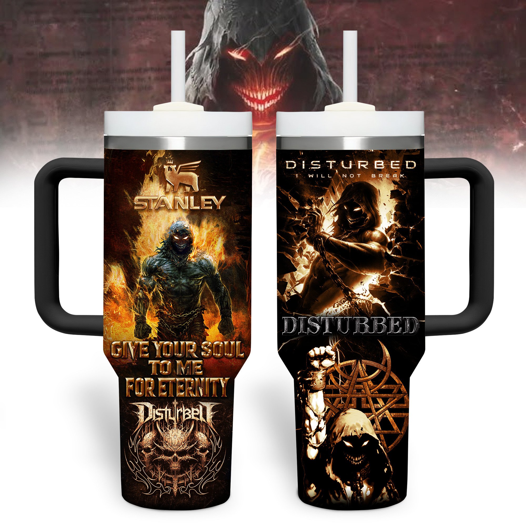Disturbed Music Custom Stanley Quencher 40oz Stainless Steel Tumbler With Handle