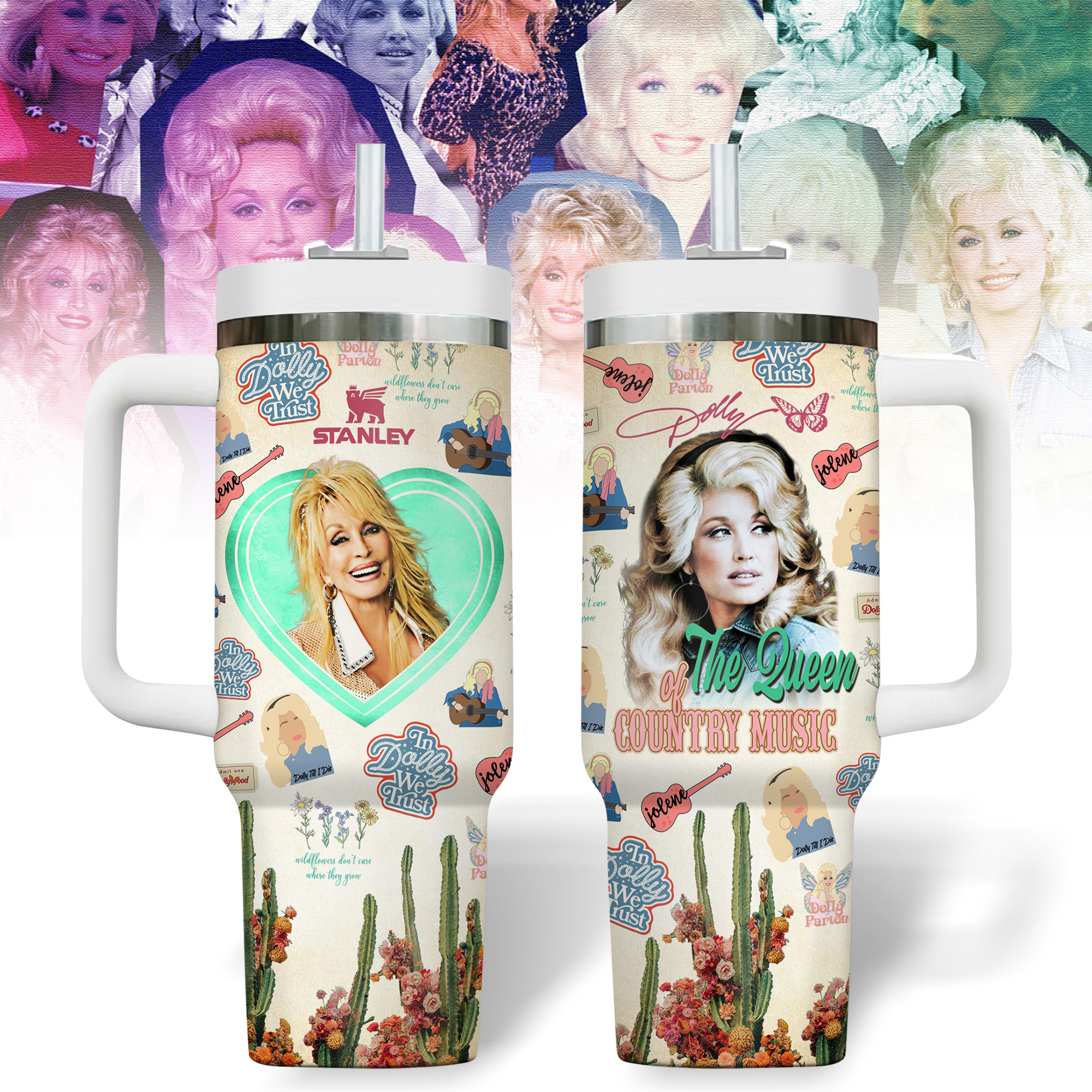 Dolly Parton Music Custom Stanley Quencher 40oz Stainless Steel Tumbler With Handle