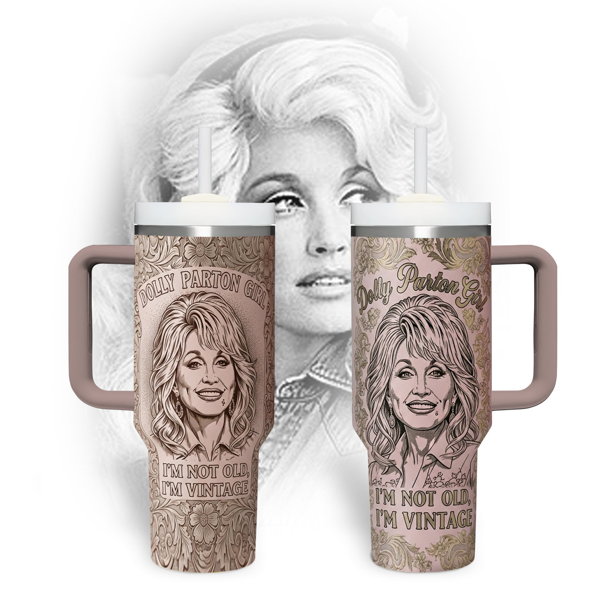Dolly Parton Music Custom Stanley Quencher 40oz Stainless Steel Tumbler With Handle