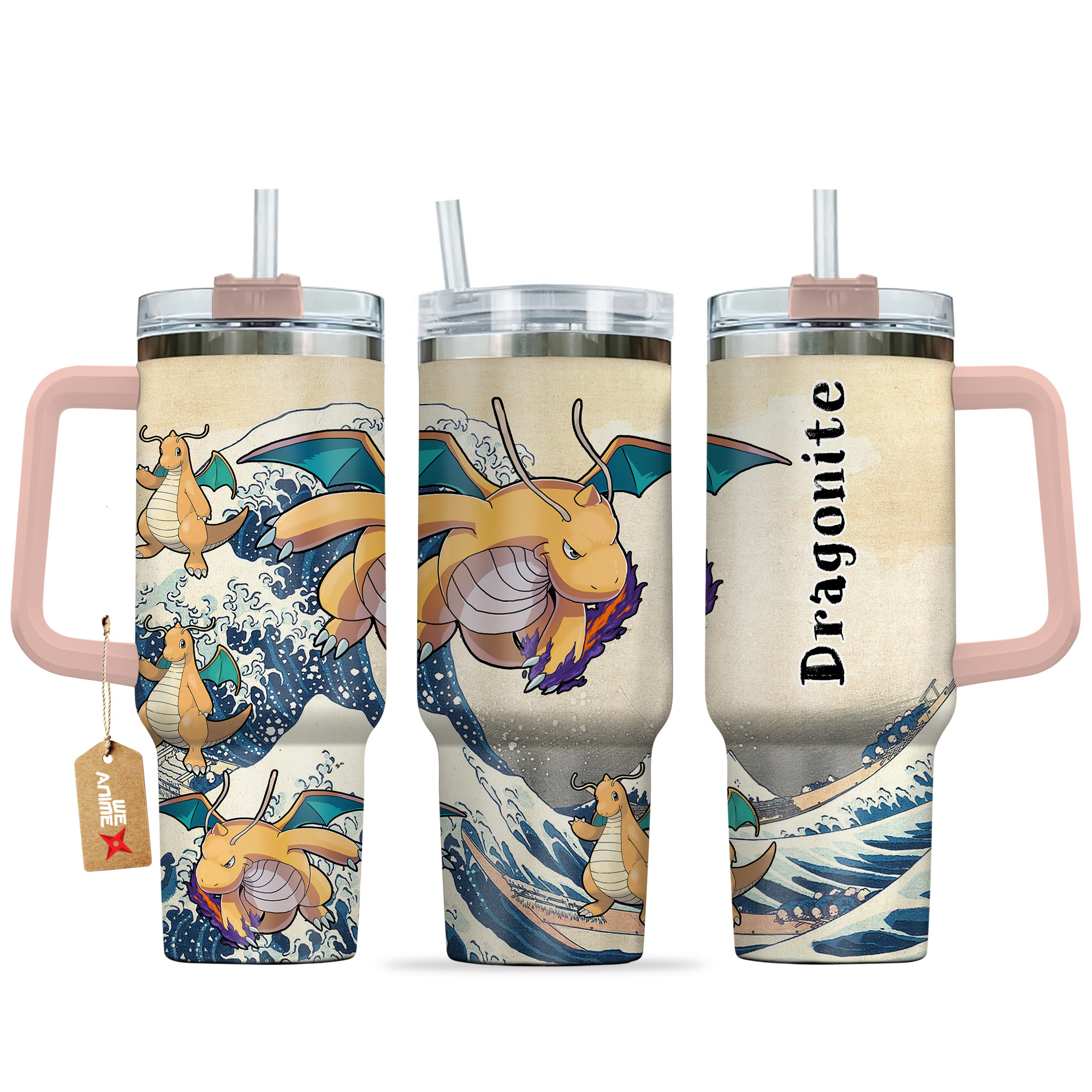 Dragonite Pokemon Anime Custom Stanley Quencher 40oz Stainless Steel Tumbler With Handle