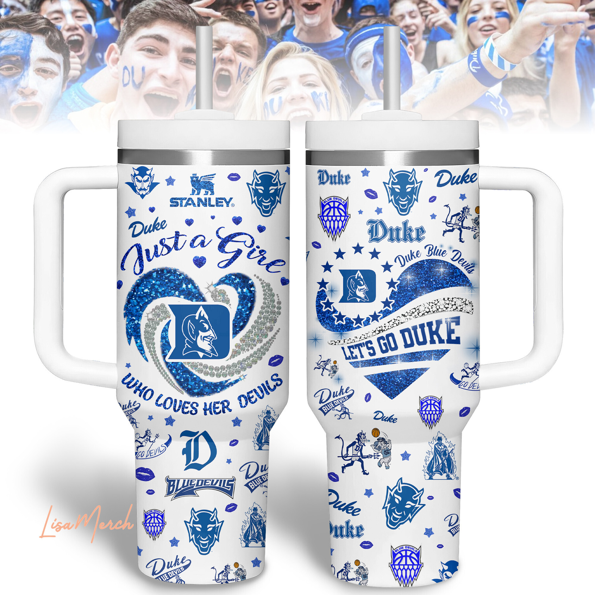 Duke Blue Devils NCAA Sports Custom Stanley Quencher 40oz Stainless Steel Tumbler With Handle