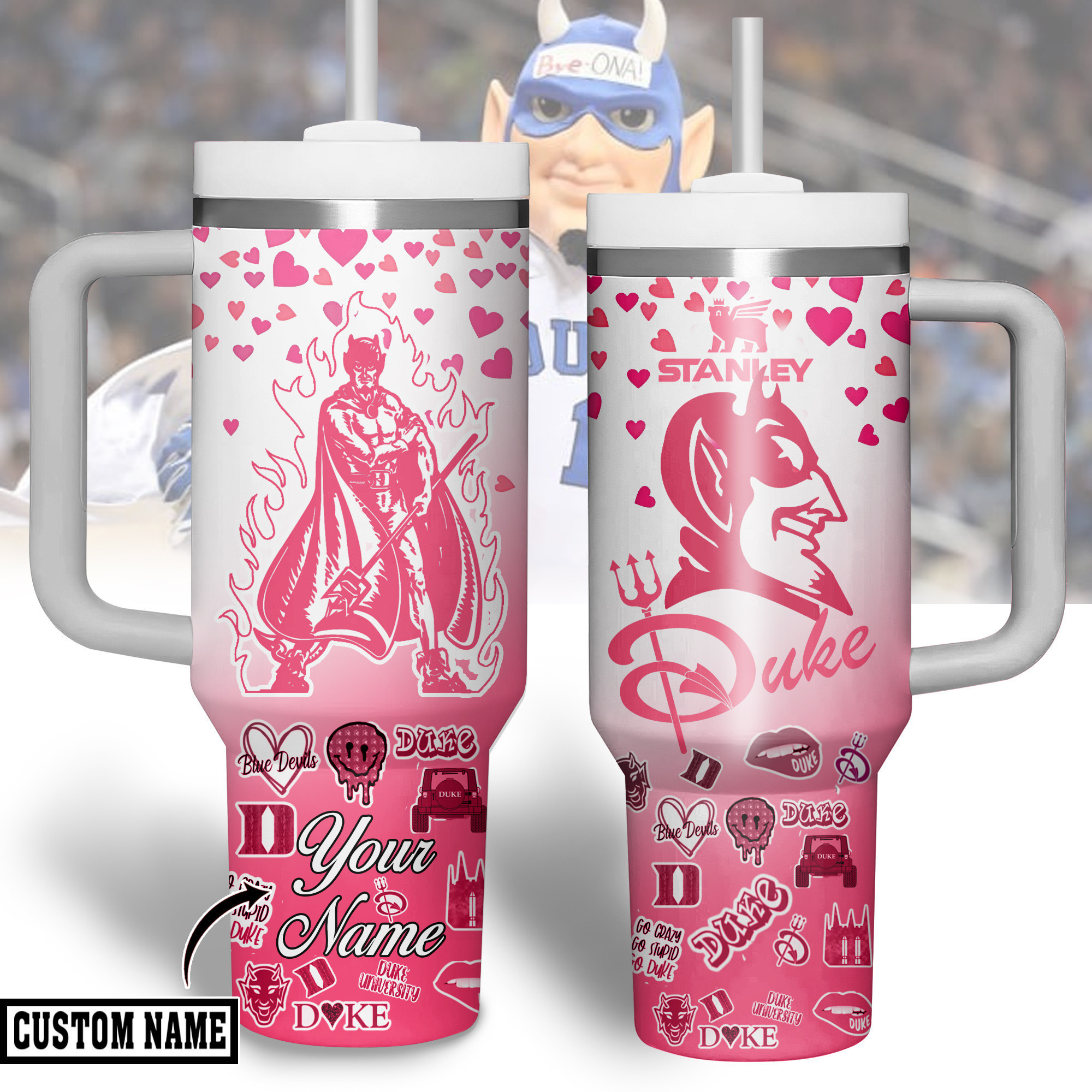 Duke Blue Devils NCAA Sports Custom Stanley Quencher 40oz Stainless Steel Tumbler With Handle