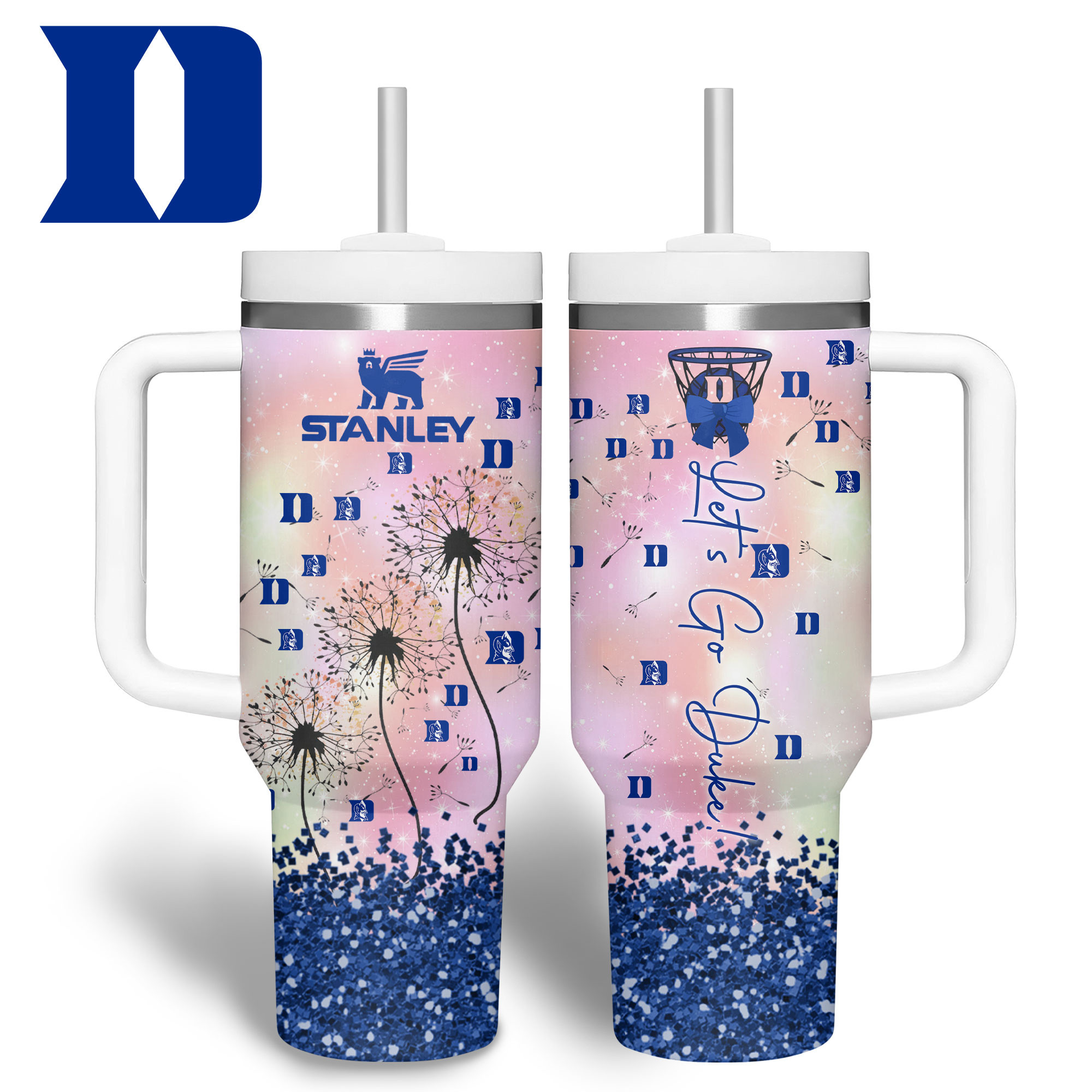 Duke Blue Devils NCAA Sports Custom Stanley Quencher 40oz Stainless Steel Tumbler With Handle