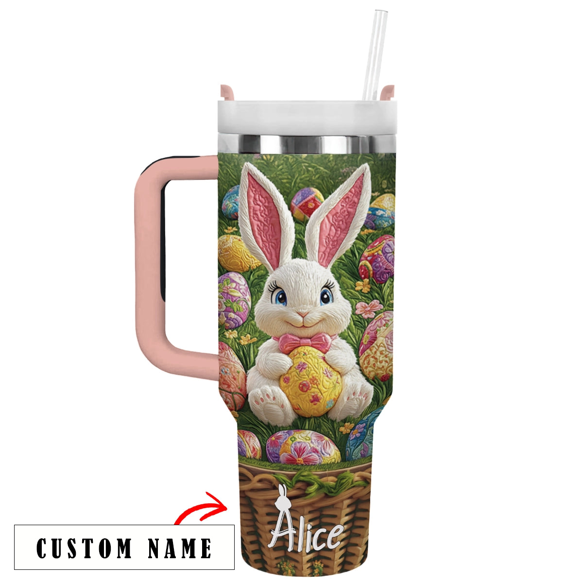 Easter Bunny Custom Stanley Quencher 40oz Stainless Steel Tumbler With Handle